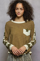 POL Olive Round Neck Long Sleever T-Shirt with Star Patch