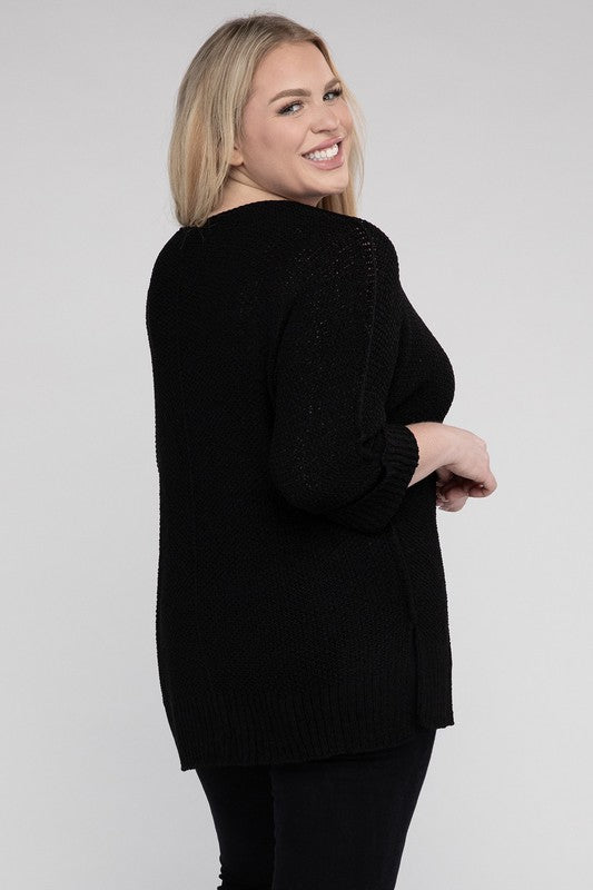 eesome Plus Size Crew Neck Knit Sweater Shirts & Tops