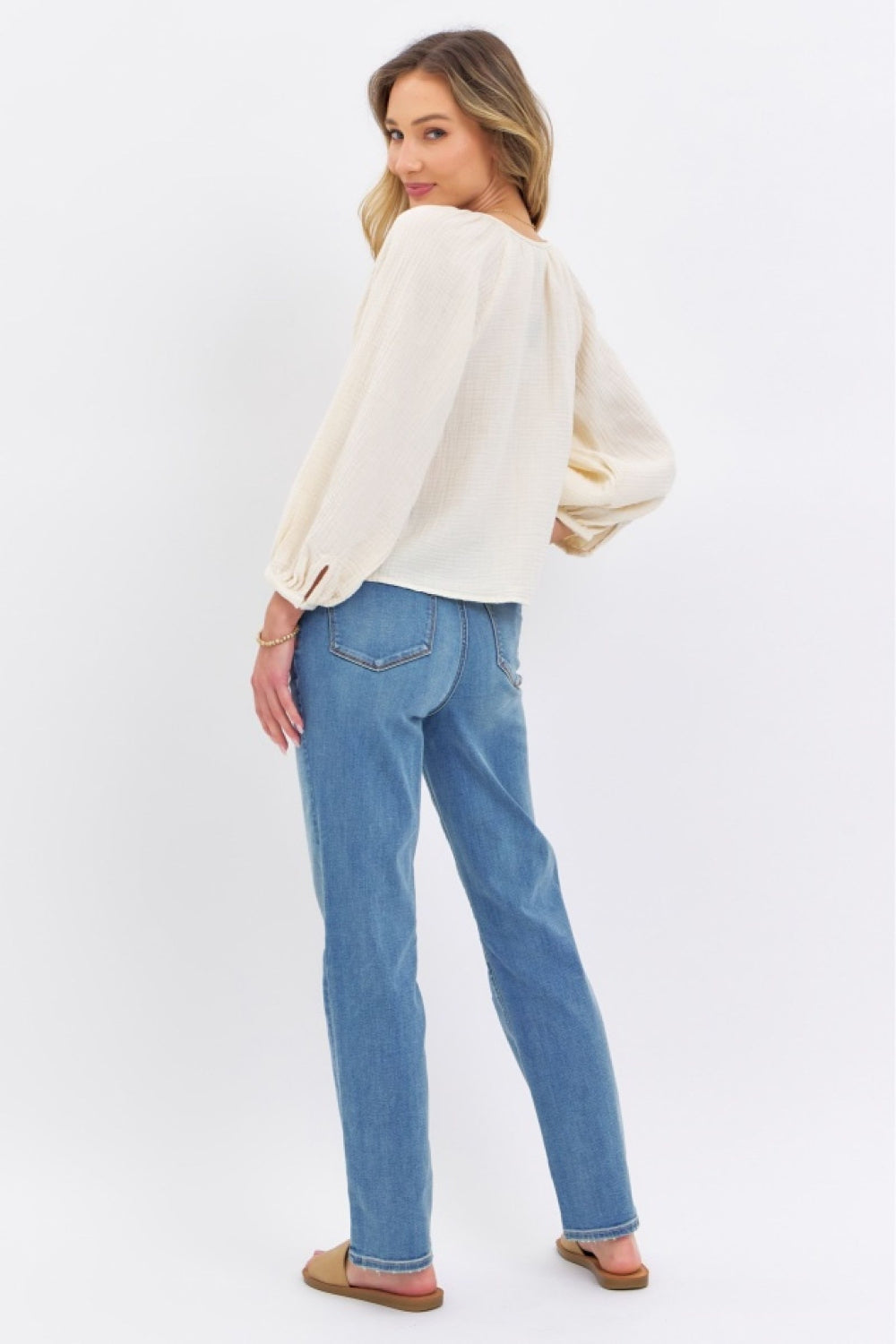 Judy Blue Medium Washed High Waist Straight Jeans Trendsi