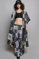 POL Black Multi Open Front Printed BohemianPatchwork Longline Cardigan