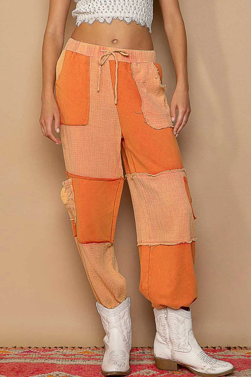 POL Chill Red Drawstring Pocketed Contrast Linen Cargo Jogger Pants