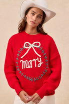 BiBi Christmas Wreath Merry Letter Knit Top