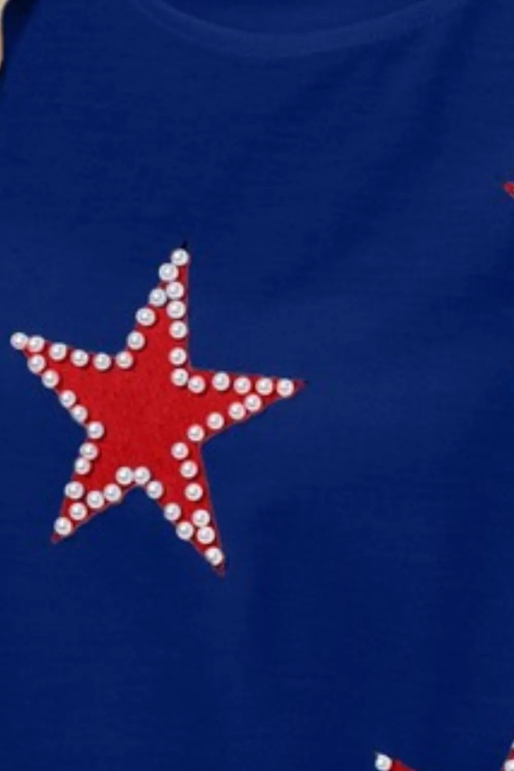 BiBi Royal Blue Beaded Red Stars Applique Fourth of July Terry T-Shirt