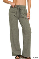 Zenana Dark Olive Ribbed Drawstring Lounge Pants