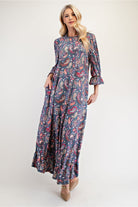 Celeste Navy Paisley Ruffle Hem Round Neck Dress Dresses