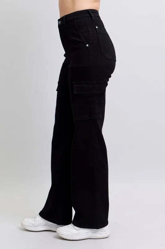 Judy Blue Black High Waisted Cargo Wide Leg Jeans