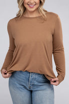 Zenana Plus Long Sleeve Round Neck Round Hem Top DEEP CAMEL ZENANA