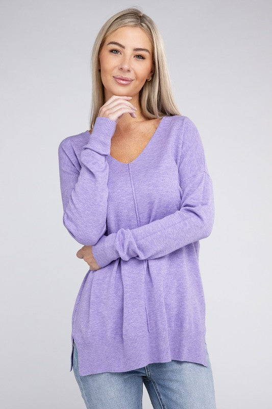 Zenana Garment Dyed Front Seam Side Slit Sweater ZENANA