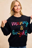 BiBi Black Tinsel Lettering Merry & Bright Christmas Sweater