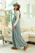 BiBi Denim Washed Vintage Checker Wide Legs Overalls
