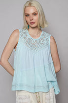 POL Round Neck Sleeveless Top with Crochet Contrast SODA CANDY