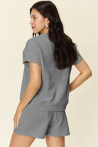 11 Colors- Double Take Quilted Textured Short Sleeve T-Shirt and Drawstring Shorts Set Trendsi