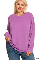 Zenana Light Plum Raised Rib Round Neck Long Sleeve Top
