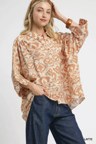 Umgee Latte Abstract Print Button-Up Oversized Shirt