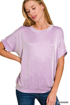 Zenana Lavender Corded Rib Short Sleeve T-Shirt LAVENDER