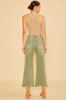 Annie Wear Olive Garment Dyed Distressed Raw Hem Soft Jeans