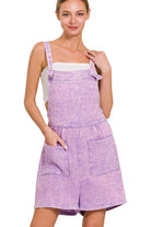 Zenana Bright Lavender Woven Double Gauze Acid Washed Romper LAVENDER
