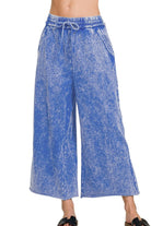 Zenana Classic Blue Washed French Terry Palazzo With Pockets CLASSIC BLUE