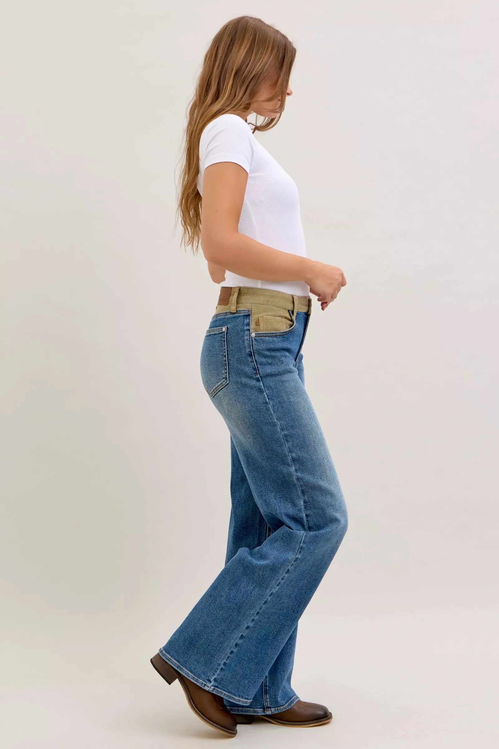 Judy Blue Mid Rise Column Straight Jeans with Corduroy Waist