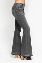 Judy Blue Gray Midi Rise Tummy Control Washed Gray Release Hem Flare Jeans