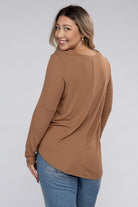 Zenana Plus Long Sleeve Round Neck Round Hem Top ZENANA