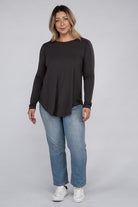 Zenana Plus Long Sleeve Round Neck Round Hem Top ZENANA