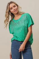 BiBi Jade Rhinestone Beaded Short Sleeve Top