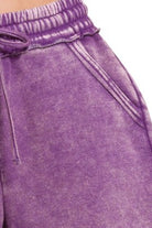 Zenana Violet Acid Wash Fleece Drawstring Shorts With Pockets