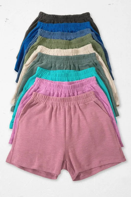 Zenana Turquoise Cotton Slub Shorts
