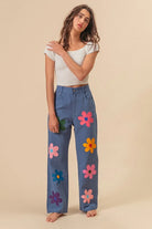 BiBi Flower Print Straight Legs Denim Pants