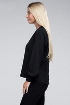 Zenana Woven Airflow V-Neck Long Sleeve Top Shirts & Tops