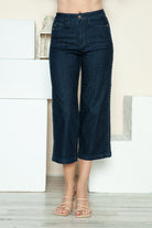 Judy Blue Dark Washed Side Seam Braid Detail Crop Wide Leg Jeans Jeans