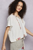 POL Off White Short Sleeve Hooded Top with Back-Open Detail