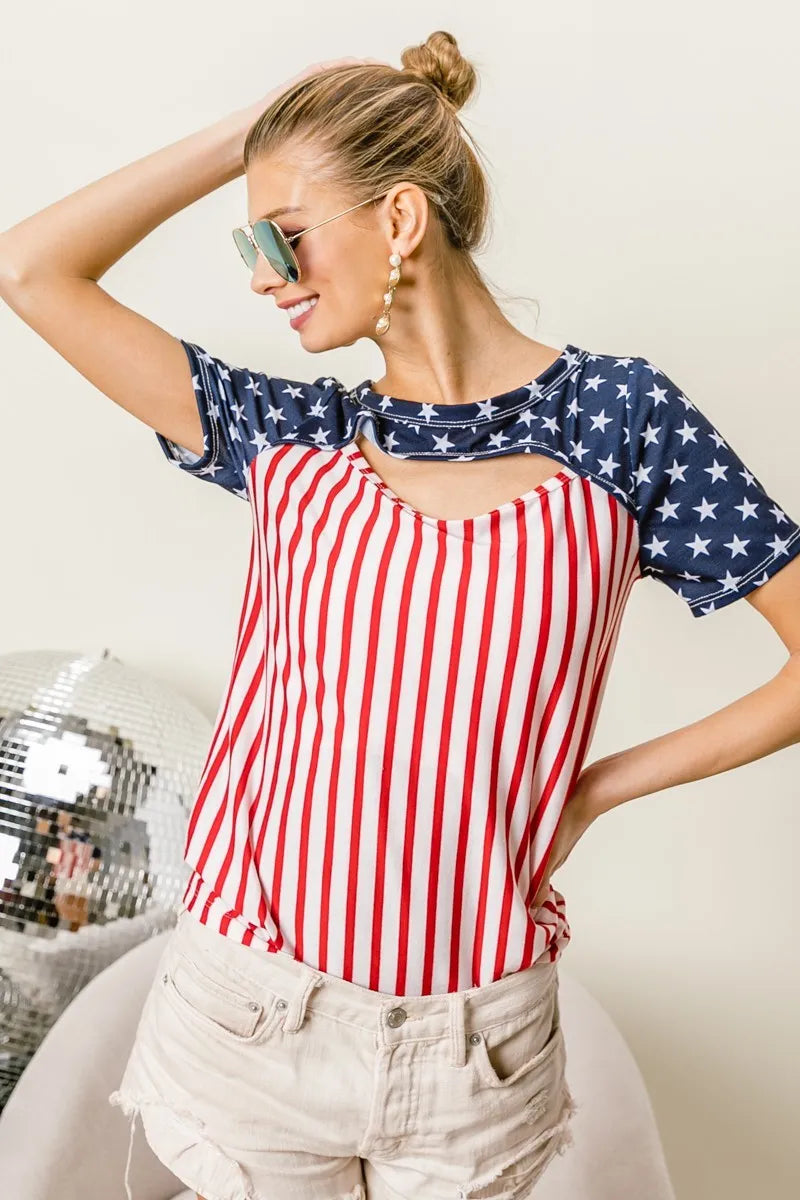BiBi American Flag Theme Front Cut Out Top