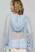 POL Light Blue Star Openwork Long Sleeve Hooded Knit Top