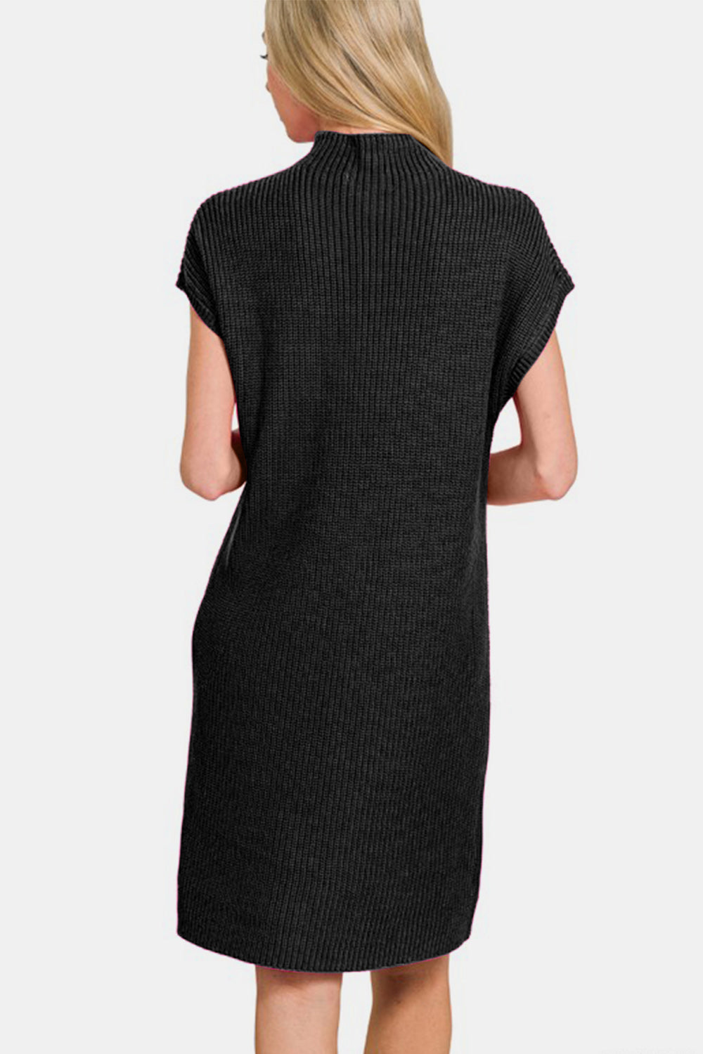 Zenana Black Mock Neck Short Sleeve Sweater Dress