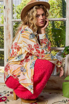 POL Floral Print Button Down Long Sleeve Shirt