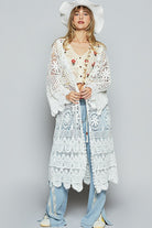 POL White Crochet Open Front Long Sleeve Longline Cardigan White