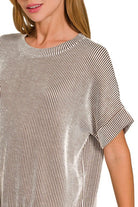 Zenana Brown Corded Rib Short Sleeve T-Shirt