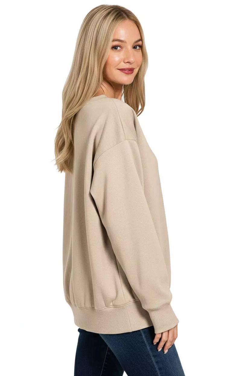 Zenana Ash Mocha Fleece Boat Neck Sweatshirt