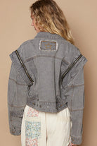 POL Dark Gray Cropped Denim Jacket with Functional Zipper Detail