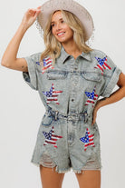 BiBi American Flag Washed Denim Romper