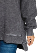 Zenana Black Acid Washed Double Ribbed Hi-low Sweatshirt