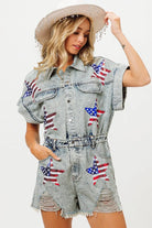 BiBi American Flag Washed Denim Romper