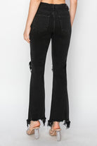 RISEN Black Distressed Raw Hem Jeans with Pockets Trendsi