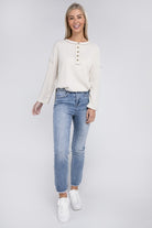 ZENANA Ribbed Brushed Melange Hacci Henley Sweater ZENANA