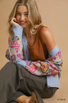 Umgee Light Blue Floral Knit Button-Up Cardigan