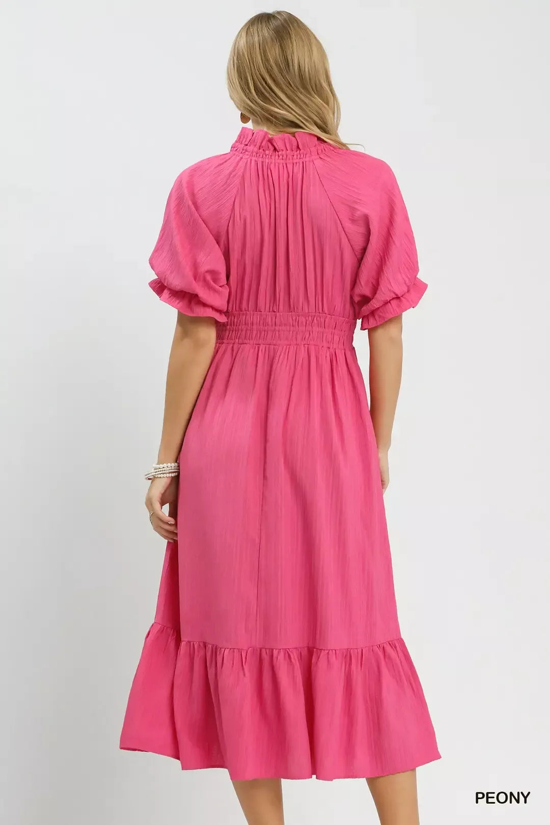 Umgee Peony Ruffle V-Neck Midi Dress