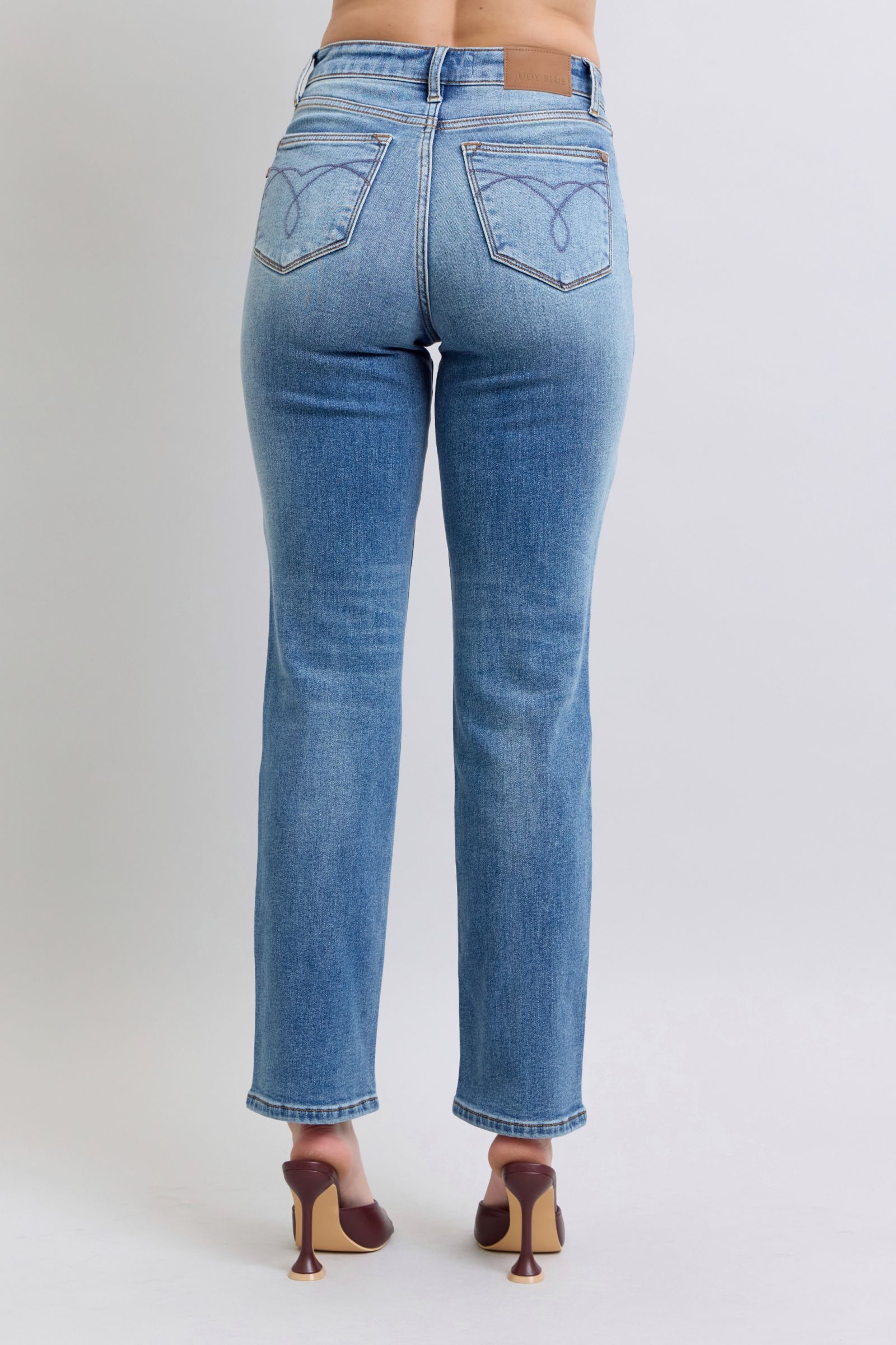 Judy Blue Vintage Washed Thermal Straight Jeans with Pockets Jeans