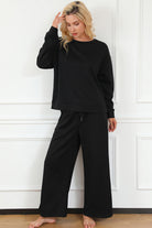 Double Take Quilted Textured Long Sleeve Top and Drawstring Pants Set Trendsi